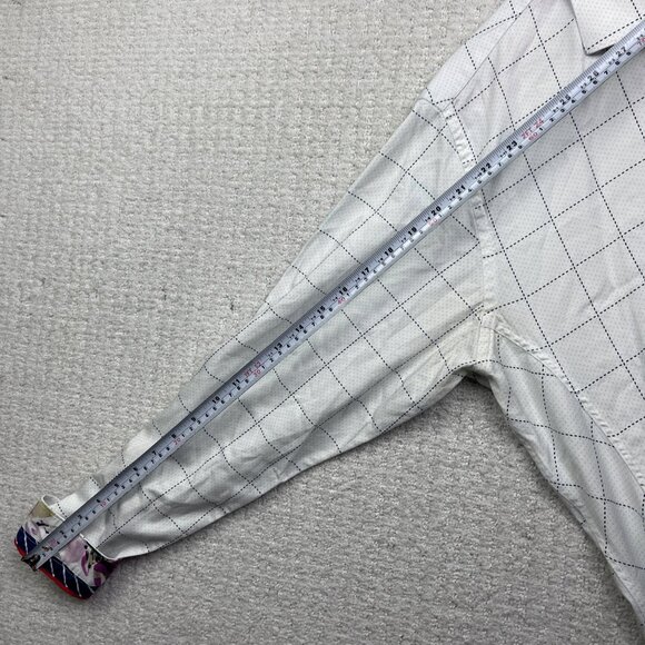 Au Noir White Button Down Shirt Geometric Grid Watercolor Design Men Sz 5 Read - Picture 10 of 14